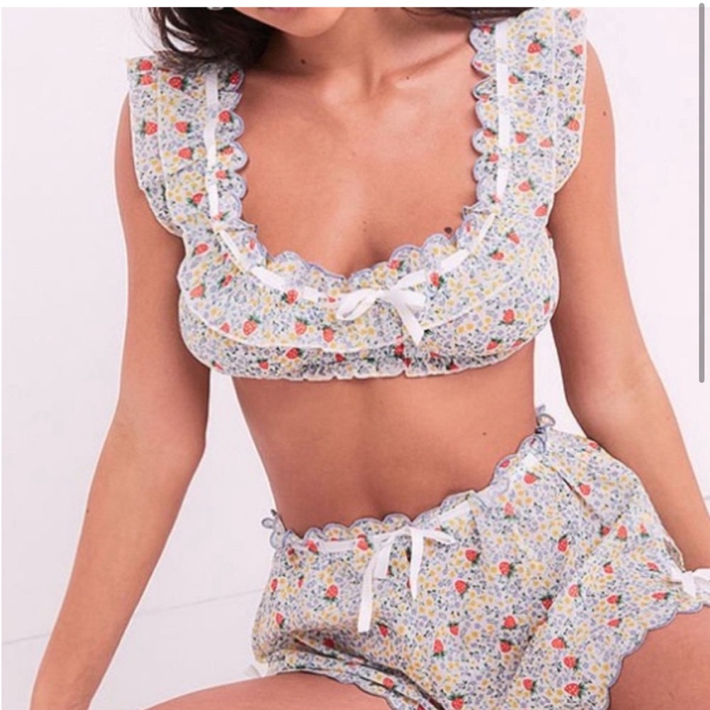 For Love And Lemons Floral Ruffle Set - Blue and White